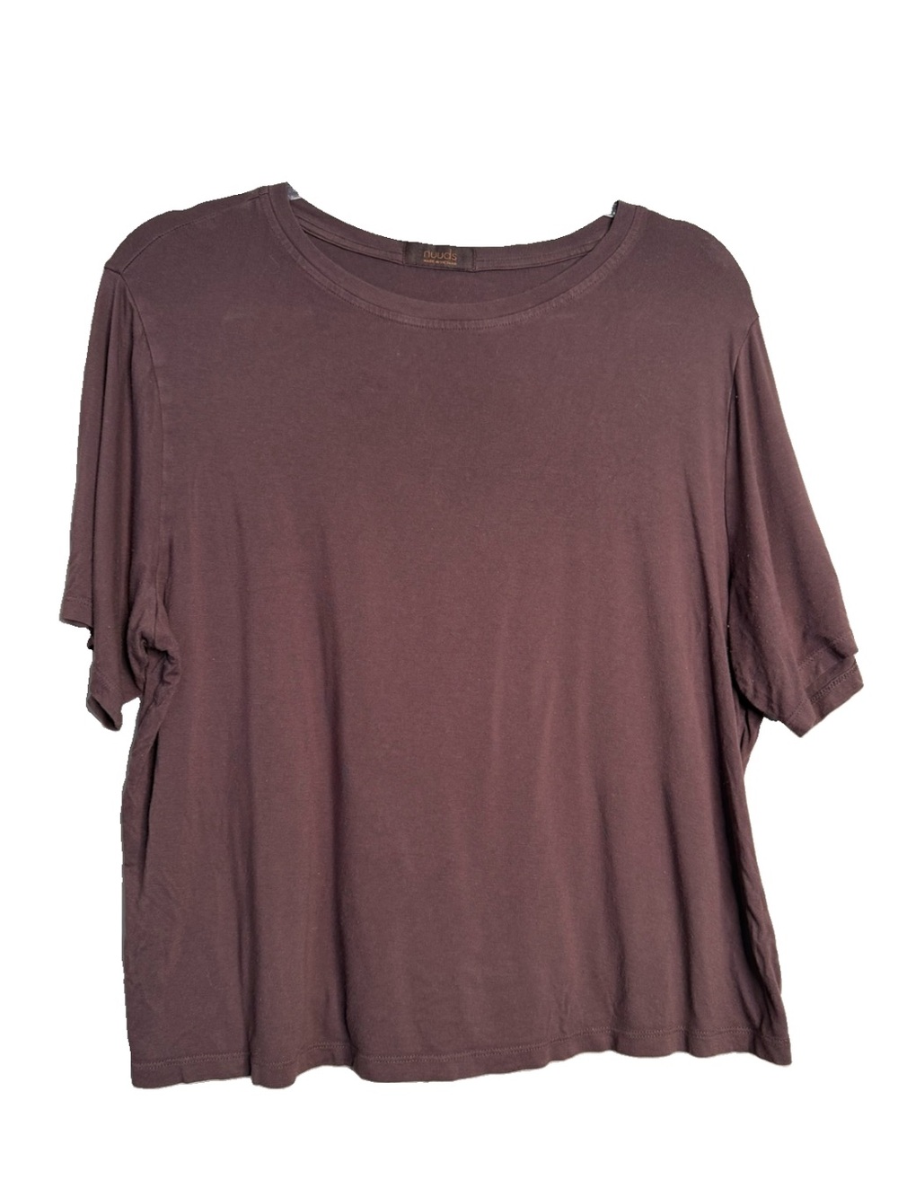 NUUDS Sable Brown Rayon Knit Boxy Super Soft T-Shirt Size L Minialmist I10